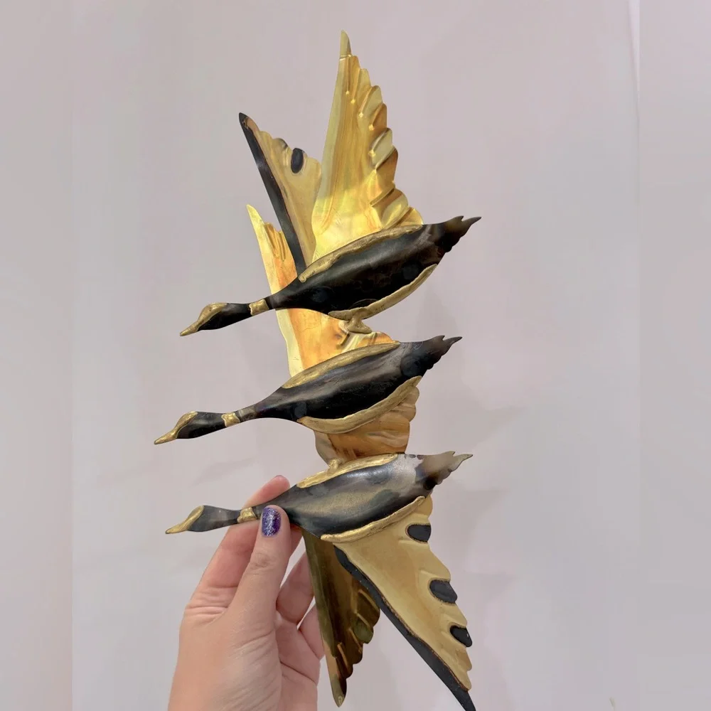 Brass and metal Gold and Black mid century modern Bird Wall Decor Set of three